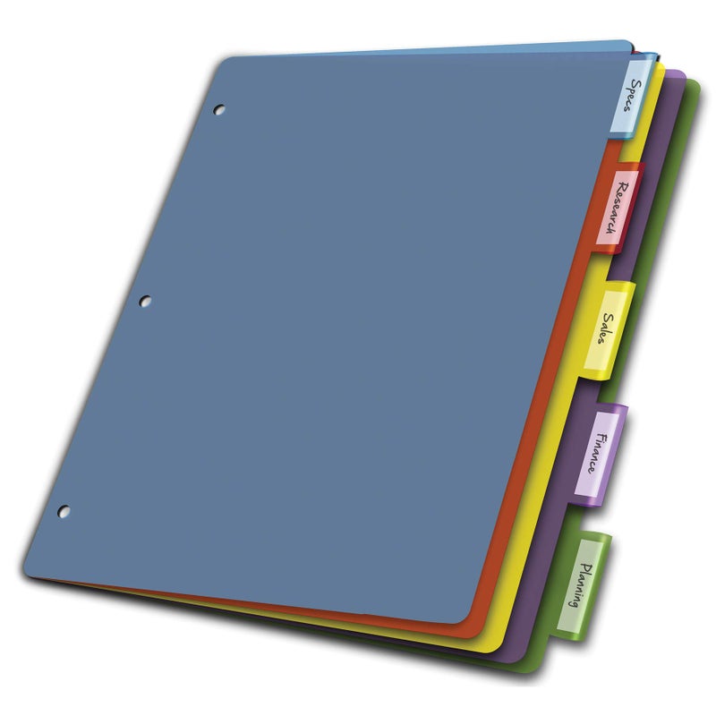 Cardinal Plastic Binder Dividers without Pockets, 5-Tab, Insertable Multicolor Tabs, Letter Size,1 Set (84018), Assorted - Image 1